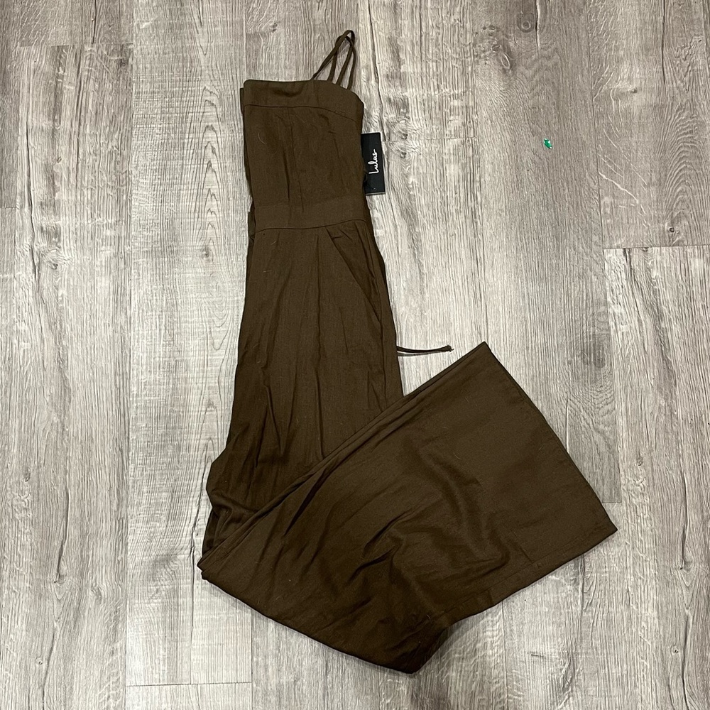 LULUS Overalls - Olive Green - Linen